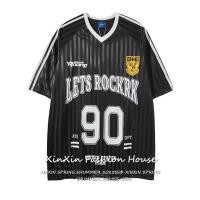 ราคา Women s Letter Print Striped T Shirt ผู้หญิงลายทางพิมพ์ลายตัวเลขสำหรับเสื้อยืดแขนสั้นลำลอง (48253868302)