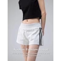 ราคา Side stripe drawstring shorts ผู้หญิงสไตล์อเมริกันเอวสูงมีเชือกผูกเอวทรงเข้ารูปกางเกงขาสั้นแถบข้าง (45906623192)
