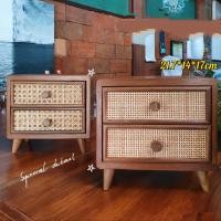 ราคา ตู้ไม้สักมินิมอล แบบหวายสานสองลิ้นชัก ประดับตกแต่งบ้าน Thai Cabinet old teakwood (46105074288)