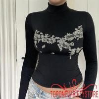 ราคา เสื้อยืดแขนยาวผู้หญิง ลายดอกไม้เย็บปักถักร้อย แบบ slim fit เหมาะสำหรับฤดูใบไม้ผลิและฤดูใบไม้ร่วง (53603181065)