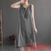 ราคา Topone Women Tank Dress Sleeve Crew Neck Solid Loose Summer Midi Dress (44406017669)
