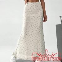ราคา กระโปรงยาวพิมพ์ลายดอกไม้สำหรับผู้หญิง แบบกระโปรงทรงเอกเล็กติก fishtail hem (43912767032)