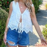 ราคา เสื้อกล้ามผู้หญิง สไตล์วินเทจ V neck แขนกุด มีการเย็บปักลายดอกไม้ สำหรับฤดูร้อน (43468037911)