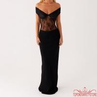 ราคา ชุดราตรียาวลายลูกไม้สำหรับปาร์ตี้ สไตล์ปิดไหล่เปิดหลัง V neck ดีไซน์เพรียวบาง (43360414934)