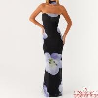 ราคา Topone Women Floral Tube Top Dress Slim Off Shoulder Sleeve Long Bodycon Dress (43061553999)
