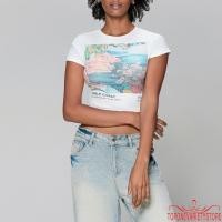 ราคา Topone women Summer Baby Tee Slim Graphic Print Round Neck Cap Sleeve Crop Tops (29358580913)