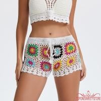 ราคา Topone ผู้หญิงฤดูร้อนถักโครเชต์กางเกงขาสั้นสบายๆ Hollow Out เอวยางยืด Drawstring กางเกงขาสั้น Lounge กางเกงขาสั้น (27207481923)