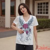 ราคา Topone เสื้อยืดแขนสั้นผู้หญิง Gothic Rose กราฟิก V คอกลม Slim Fit เสื้อลำลองฤดูร้อน (43756695148)