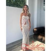 ราคา ท็อปวัน ผู้หญิงเซ็กซี่2ชิ้นชุดกระโปรงชุดปิดไหล่ที่ไม่มีสายหนังแขนกุดลูกไม้ซีทรูท่อบนตาข่ายชุดกระโปรงยาว (18779455005)