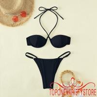 ราคา Topone women ชุดว่ายน้ํา 2 ชิ้นชุด Halter Neck Tie Up Bra และ Thong Bottoms ชุดบิกินี่ (18581322523)