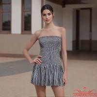 ราคา กระโปรงเดรสลายทางสั้นแบบสายเดี่ยวแขนกุดปิดไหล่ สำหรับใส่ออกงานหรือในวันหยุด (43009550723)