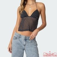 ราคา Topone women Halter Neck Cami Tops แขนกุดเปิดหลัง V คอ Slim Fit Dot พิมพ์เสื้อกล้าม (28126920693)