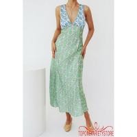 ราคา Topone women Floral Print Midi Dress Bohemian Deep V Neck Sleeve Summer Beach Dress (24159242070)