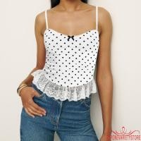 ราคา Topone Women Dot พิมพ์ Cami Tops ฤดูร้อนแขนกุดเปิดหลังลูกไม้ Hem Party Tank Tops (42803060314)