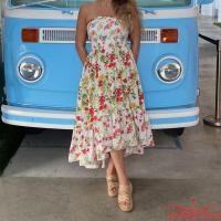 ราคา Topone Women Tube Dress Elegant Strapless Floral Dress Summer Long Swing Dress (41454780678)