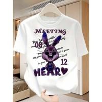 ราคา เสื้อยืดแขนสั้นผู้ชาย ลายกระต่ายการ์ตูนสีม่วง เหมาะสำหรับกิจกรรมกลางแจ้งและสไตล์สตรีทแวร์ (45406182910)