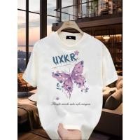 ราคา เสื้อยืดแขนสั้นผู้ชายลายผีเสื้อกับดอกไม้สีม่วง เหมาะสำหรับกิจกรรมกลางแจ้งและการแต่งตัวแบบสตรีทแวร์ในฤดูร้อน (48555912487)