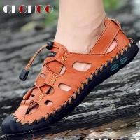 ราคา Clohoo หนังวัวแท้ Toe Covered รองเท้าแตะผู้ชายรองเท้าแตะลําลองกลางแจ้งรองเท้าหนังรองเท้ารู Breathable รองเท้าโรมันผู้ชาย (24641584853)