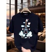 ราคา เสื้อยืดแขนสั้นผู้ชาย พิมพ์ลาย Paris Love Neon Eiffel Tower เหมาะสำหรับกิจกรรมกลางแจ้งและการสวมใส่ในชีวิตประจำวัน (48058137041)