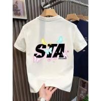 ราคา เสื้อยืดแขนสั้นฤดูร้อนผู้หญิง Butterfly Star Letter เหมาะสำหรับกิจกรรมกลางแจ้งและแฟชั่นลำลอง (58156162305)