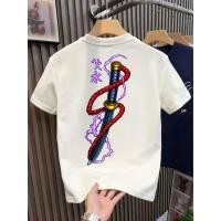 ราคา เสื้อยืดแขนสั้นผู้ชาย สีม่วง ฟ้าผ่า มีองค์ประกอบคาทานะกับเชือกสีแดง เหมาะสำหรับการสวมใส่ในวันพักผ่อนหรือออกนอกบ้าน (47706140267)