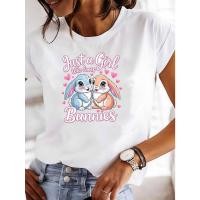 ราคา เสื้อยืดฤดูร้อนแขนสั้นสำหรับผู้หญิง Bunnies Lovers เหมาะสำหรับกิจกรรมกลางแจ้งและแฟชั่นลำลอง (41578262605)