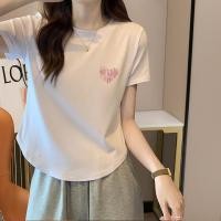 ราคา เสื้อยืดแขนสั้นชายโค้งสีขาวสำหรับผู้หญิง ทำจากผ้าฝ้ายแท้เนื้อบาง เหมาะกับฤดูร้อน (44412757163)