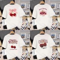 ราคา เสื้อยืดสีขาวผู้หญิง แขนสั้น คอกลม พิมพ์ลายเชอร์รี่ ทรงหลวม จากฝ้าย สบายเมื่อสวมใส่ (43916929702)