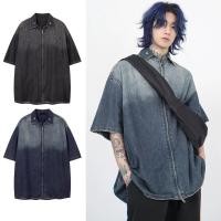 ราคา อี้ปินยูยู เสื้อเชิ้ตยีนส์ผู้ชายแขนสั้นอเมริกันไฮสตรีทไล่โทนสีคุณภาพสูงเป็นกลาง (48408502767)