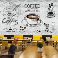 ราคา ที่กําหนดเองอิฐสีขาวผนังมือวาดกาแฟภาพจิตรกรรมฝาผนังวอลล์เปเปอร์ชายามบ่ายร้านอาหารคาเฟ่ร้านกาแฟพื้นหลังตกแต่งผนังสติกเกอร์ (27370349692)