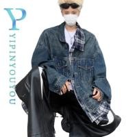 ราคา YIPINYOUYOU แจ็คเก็ตยีนส์ผู้ชายอเมริกันย้อนยุคหลวมสบายๆเสื้อลายสก๊อตออกแบบเย็บปะติดปะต่อกันแจ็คเก็ตยีนส์ (29358917373)