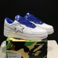 ราคา Bape Sta รองเท้าบอร์ดลําลองตัดต่ําที่ทนต่อการสึกหรอและสะดวกสบาย สีขาวสีฟ้า (55803815783)
