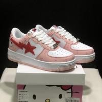 ราคา Bape Sta รองเท้าบอร์ดลําลองตัดต่ําที่ทนต่อการสึกหรอและสะดวกสบาย สี ชมพู ขาว และแดง (53704196840)