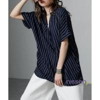 ราคา จัดส่งจากประเทศญี่ปุ่น Nissen Soiunique เสื้อเชิ้ตแขนสั้นคอปก Skipper ดีไซน์จับจีบ ลายทาง สไตล์ญี่ปุ่น ทรงหลวม ใส่สบาย ระบายอากาศ พรางหุ่น ดูผอมเพรียวพลัสไซส์ แฟชั่นผู้หญิง ใส่ทำงานได้ ลำลองได้ ดูแลง่