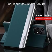 ราคา เคสสําหรับ Honor 200 200Pro 200lite 90lite ด้านข้างหน้าต่างพลิกวงเล็บหนังฝาครอบโทรศัพท์ ที่วางเปลือกกันกระแทก Honor200 Honor200Pro Honor200lite Honor90lite Huawei (27471698476)