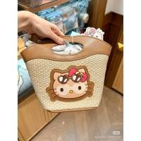 ราคา กระเป๋าถือ คิตตี้ กระเป๋าผ้า Kitty ซานริโอ้ Sanrio ลิขสิทธิ์แท้ หนัง ติดลายใส่แว่น ผิวแทน กระเป๋าสาน (40854593511)