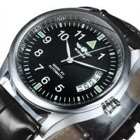 ราคา Winner Mens นาฬิกาแบรนด์ชั้นนําอัตโนมัตินาฬิกาหนังสีดําปฏิทินแฟชั่นคลาสสิกธุรกิจนาฬิกาข้อมือลําลอง (28963495327)
