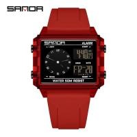 ราคา ซานดา SD6368 อิเล็กตรอน นาฬิกาอะนาล็อกสําหรับผู้ชายผู้หญิงหน้าปัดสี่เหลี่ยมนับลงจับเวลานาฬิกากันน้ํา (48608790405)