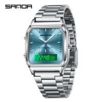 ราคา Sanda 747 ผู้ชายควอตซ์นาฬิกาดิจิตอลกันน้ํา Casual นาฬิกาแฟชั่นสวมใส่สแตนเลสคู่สายนาฬิกา Square Di (29462145693)