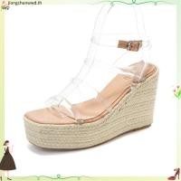 ราคา รองเท้าส้นตึก พื้นหนา หัวเหลี่ยม สีโปร่งใส แฟชั่น ไซซ์ 34 39 4 13 นิ้ว (56358463934)