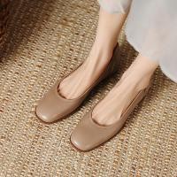 ราคา พร้อมส่ง ใหม่ รองเท้าส้นสูง หนังแกะนิ่ม ส้นหนา หัวแหลม ปากตื้น สีน้ําตาล แฟชั่นสําหรับผู้หญิง (54758038628)