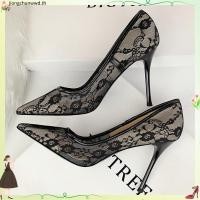ราคา Bigtree สุภาพสตรีรองเท้าส้นสูงเซ็กซี่ Lace Pointed Toe รองเท้าส้นสูง 3 5 นิ้ว 9 ซม (54058535427)