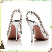 ราคา พร้อมส่ง รองเท้าแตะ rhinestone ใสผู้หญิงส้นเข็มฤดูร้อนยุโรปและอเมริกาปากปลาด้านหลังรองเท้าส้นสูงกลวงจี้เซ็กซี่สีชมพูจัดเลี้ยงรองเท้าเดียว (52908383479)