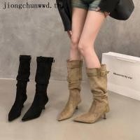 ราคา รองเท้าบูทผู้หญิงส้นสูงรองเท้าบูทแฟชั่นหนังนิ่มส้นแหลมไซส์35 39 (29527060761)