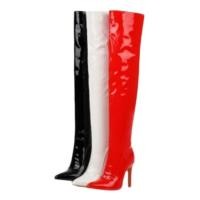 ราคา รองเท้าส้นสูงสิทธิบัตรหนังยืดแบบโอเวอร์ The Knee สีแดงใหญ่ พร้อมหัวแหลมบางเฉียบ เหมาะสำหรับงานปาร์ตี้และไนท์คลับ (53408046788)