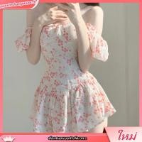 ราคา ins Printed Super Fairy Small Floral Student Fresh and Conservative Cover Belly Small Chest One Piece Thin Hot Spring Vacation Swimwear (52208244889)