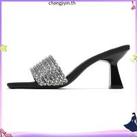 ราคา รองเท้าผู้หญิงไซส์ใหญ่รองเท้าแตะแฟชั่น rhinestone ส้นเข็มหัวเหลี่ยมไซส์35 43 (57158162893)