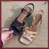 ราคา รองเท้าส้นสูง ส้นสี่เหลี่ยม ส้นหนา แฟชั่น รองเท้าแตะผู้หญิงไซส์ใหญ่ (55406624964)