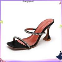 ราคา รองเท้าสายเพชร คาดหน้าเท้าส้นแชมเปญ สูง 3 นิ้ว (55258387392)