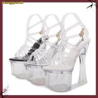 ราคา Transparent sandals super high heel crystal shoes 7inch sexy high heels (52407850853)
